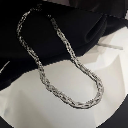 Tricolor Hand Braided Stainless Steel Necklace | Cuban Chain Jewelry for Women