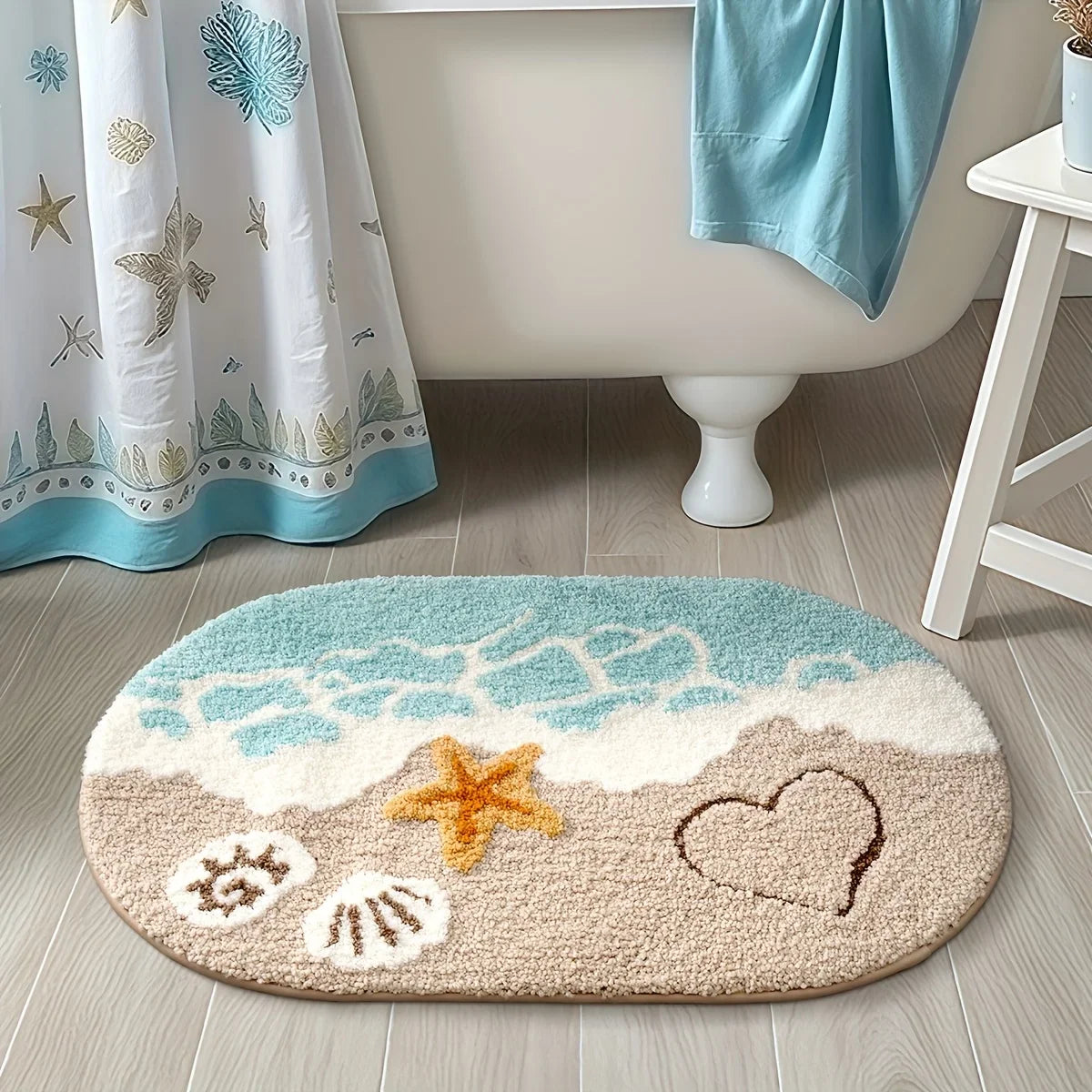 VIKAMA Tapis de plage d'été, tapis de salle de bain absorbant, tapis de pied de baignoire, facile à nettoyer, tapis de salle de bain imperméable, décoration