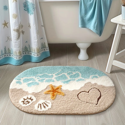 VIKAMA Tapis de plage d'été, tapis de salle de bain absorbant, tapis de pied de baignoire, facile à nettoyer, tapis de salle de bain imperméable, décoration