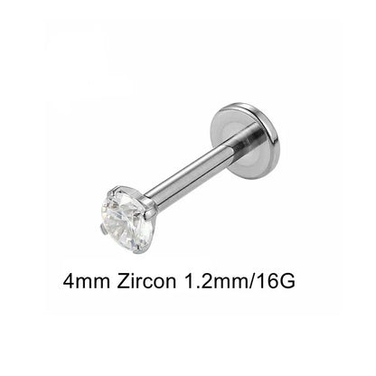 Titanium Labret Stud with Zircon Gem | Internally Threaded Body Jewelry