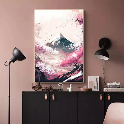 Póster japonés de flor de cerezo, montaña Fuji, puesta de sol, Tokio, lienzo impreso en HD, pintura artística de pared, imágenes, decoración del hogar