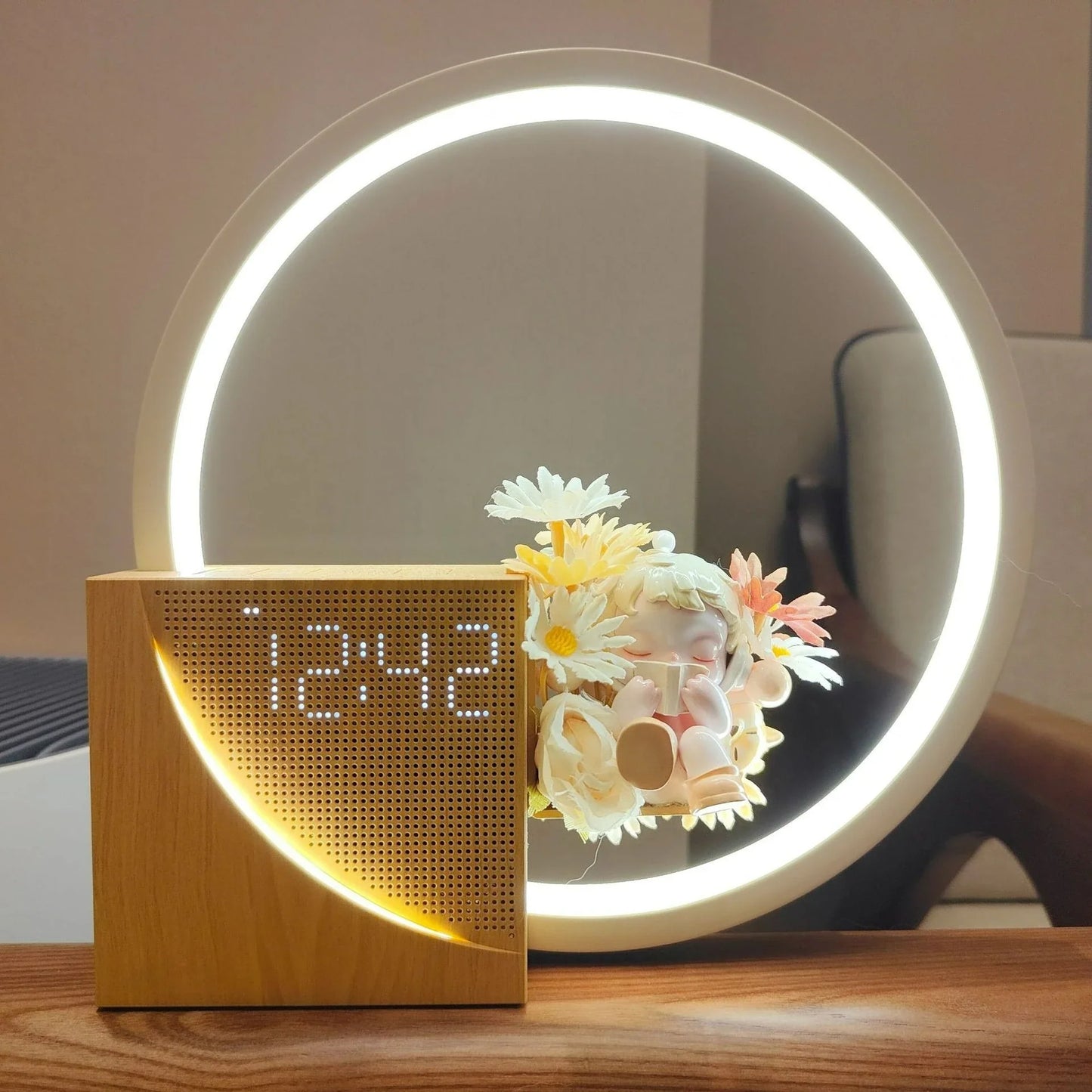 Réveil Lampe de Chevet Veilleuse Chargeur Téléphone Bruit Blanc Minuteur 3 Niveaux Intensité Variable Lampe de Table Tactile pour Chambre