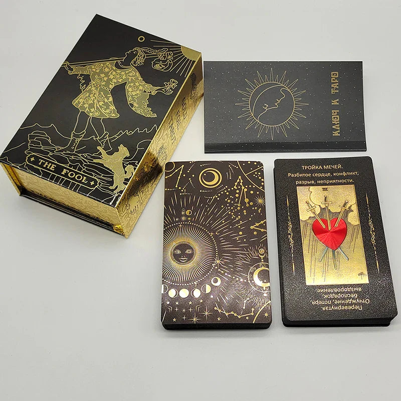 Cartes de Tarot russes de divination de luxe en feuille d'or de haute qualité Jeux de société prédictifs pour le marché russe