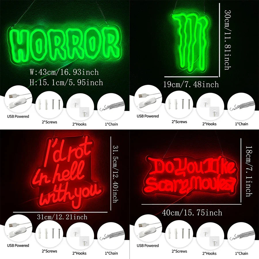 Letreros de Neón Temáticos de Halloween, Iconos de Letras Led, Utilizados para Habitación, Cine de Terror, Aventura de Casa Encantada, Bar, Decoración de Pared de Club.
