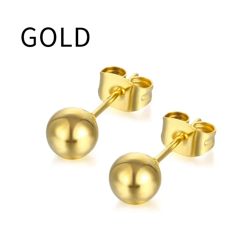 3-7mm Round Ball Stainless Steel Stud Earrings | Unisex Fashion Jewelry Gift