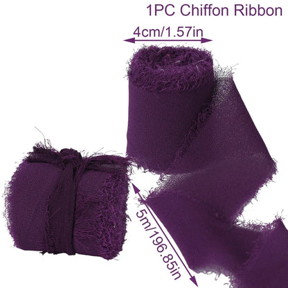 5M Handmade Frayed Edged Satin Chiffon Silk Ribbon For Wedding Invitation Wrapping Bouquets Birthday Party Decorations Gifts