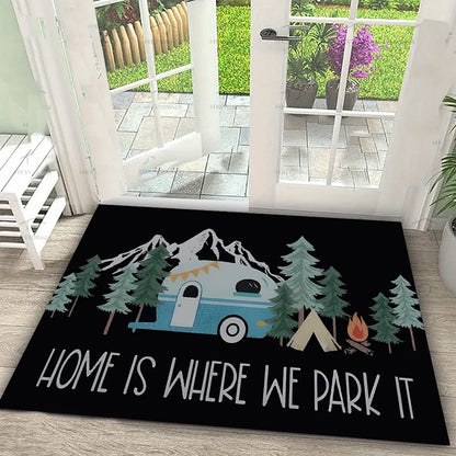 Tapis de sol imprimé pour camping-car Happy Campers Tapis de porte pour cuisine, chambre, salon, entrée, antidérapant