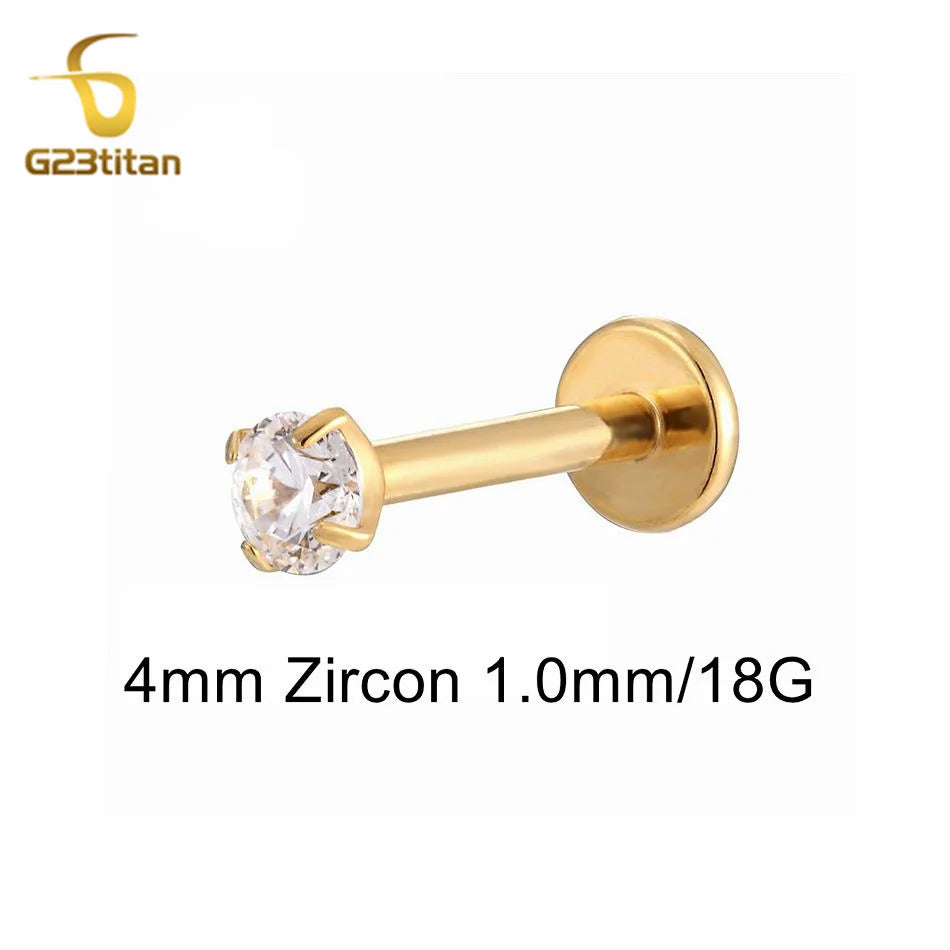 Titanium Labret Stud with Zircon Gem | Internally Threaded Body Jewelry