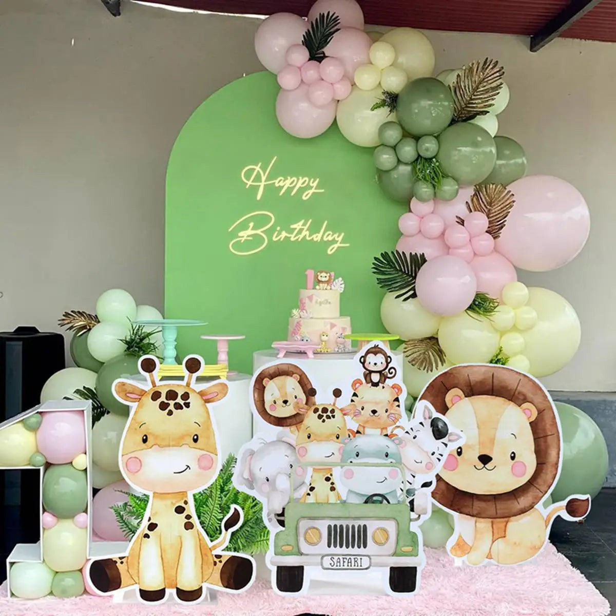 Ornement support grande fête animaux de la jungle 70cm Décoration joyeux anniversaire safari pour enfants Décoration fête sur le thème de la jungle et des bois pour baby shower