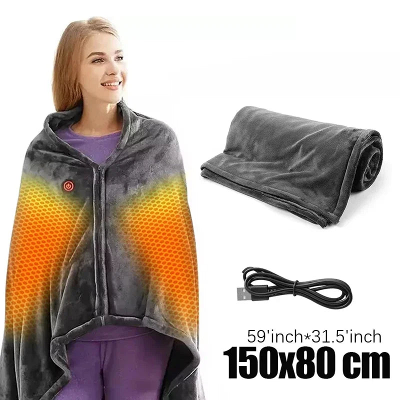 Manta Eléctrica Calentable Portátil Tipo Chal 3 Niveles de Calentamiento Manta USB 5V Terciopelo Coral 8 Zonas de Calor Calentamiento Rápido