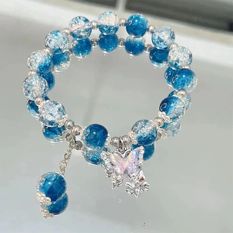 Crystal Butterfly Pendant Bracelet | Colorful Glass Bead Jewelry for Women