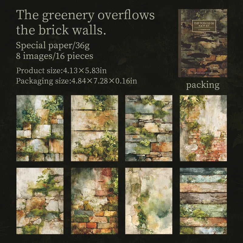 16 Sheets Nature Green Moss Theme Specialty Paper | Scrapbooking and Card Making Paper Pack