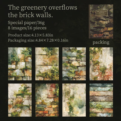 16 Sheets Nature Green Moss Theme Specialty Paper | Scrapbooking and Card Making Paper Pack