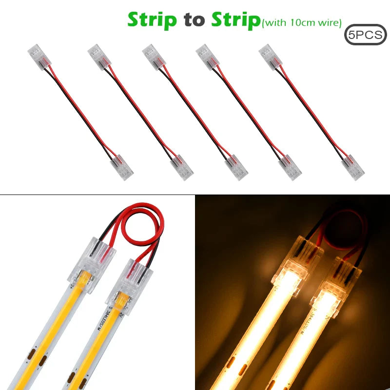 LED Strip Connectors and Fixing Clips Kit | 2-Pin COB Corner Connectors for Tape Lights