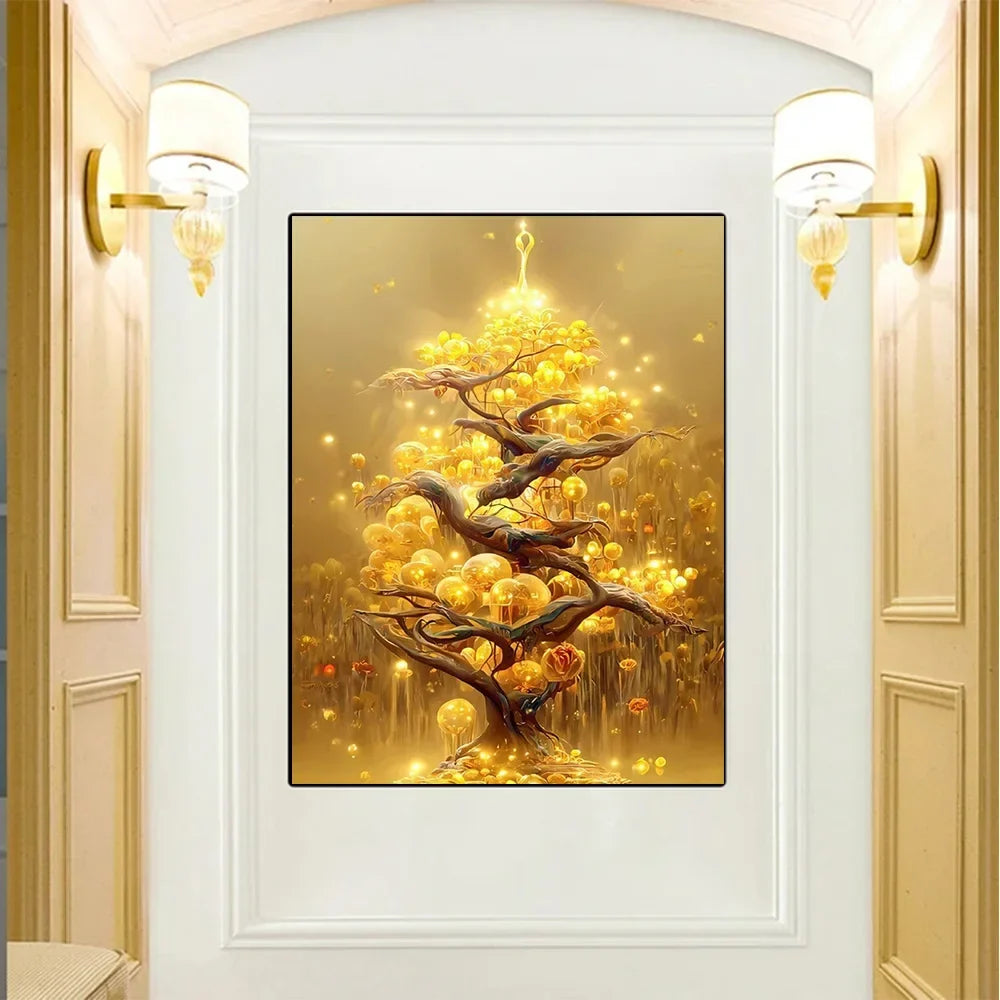 Arte de pared abstracto clásico, lujo, árbol del dinero dorado de la suerte, póster de impresión en lienzo HD, pintura decorativa para el hogar, sala de estar, dormitorio