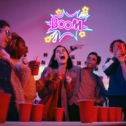 Boom Neon Sign Cool Neon Sign Wall Decor for Bedroom Man Cave Restaurant Bar Party Birthday Gift for Friend USB Powered