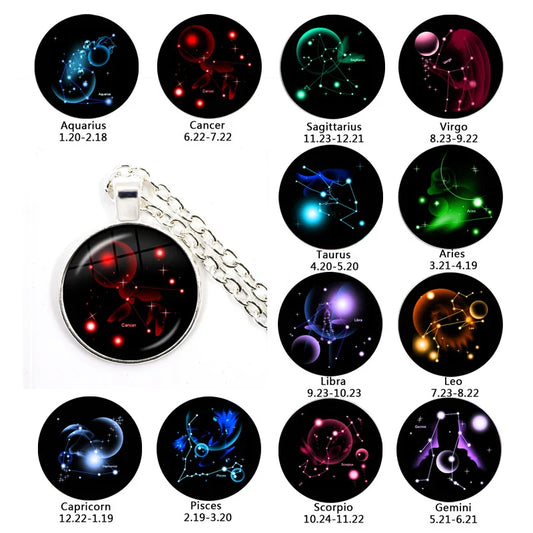 Zodiac Necklace Silver Plated | 12 Constellation Pendant Jewelry