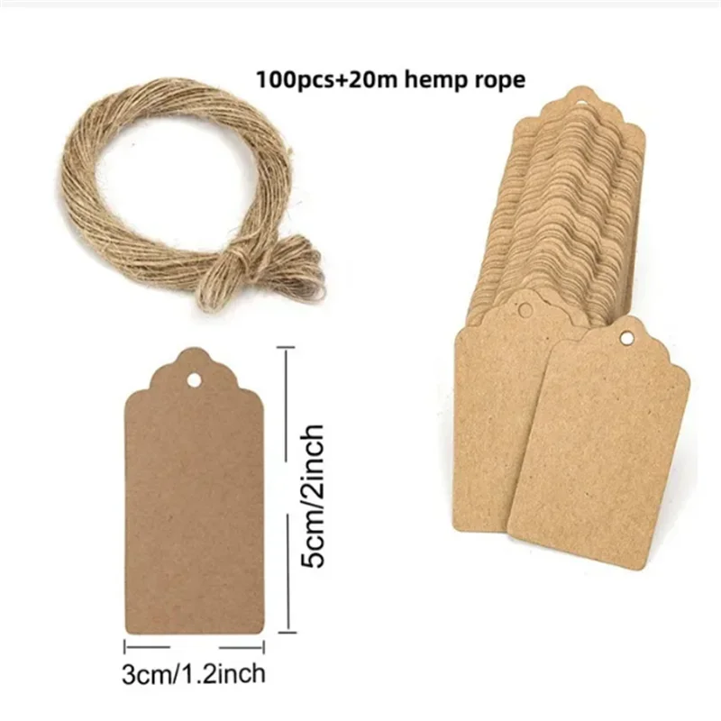 100pcs Kraft Tags with 20m Jute Twine | Handmade Gift Tag Set