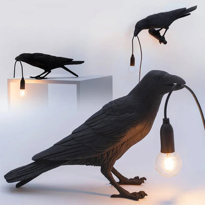 Crow Bird Wall Lamp – Resin Bedside Night Light for Bedroom & Living Room Decor
