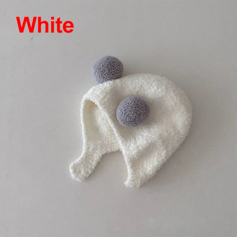 Lindos sombreros de invierno cálidos para niños y niñas, gorros de lana con dobladillo de vellón y pompón, gorros de lana sólida con protección para las orejas, gorros suaves para recién nacidos.