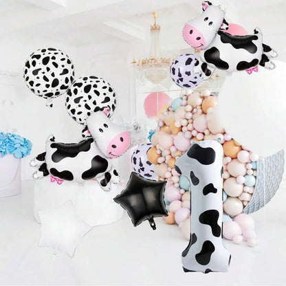 7pcs Big Cow Balloon Set 40 inch Black White Number 0-9 Foil Balloons | Farm Animal Birthday Party Decor