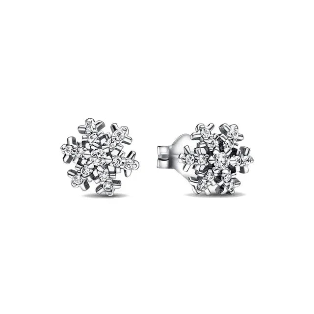 925 Silver Double Hoop Snowflake Ginkgo Stud Earrings | DIY Jewelry Gift for Women
