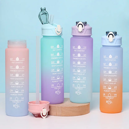 900ml Sports Water Bottle with Time-Tracking Straw | Leak Proof and Locking Flip Cover