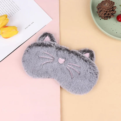 Plush Cute Grey Cat Sleep Mask | Light Blocking Eye Shade for Travel and Home