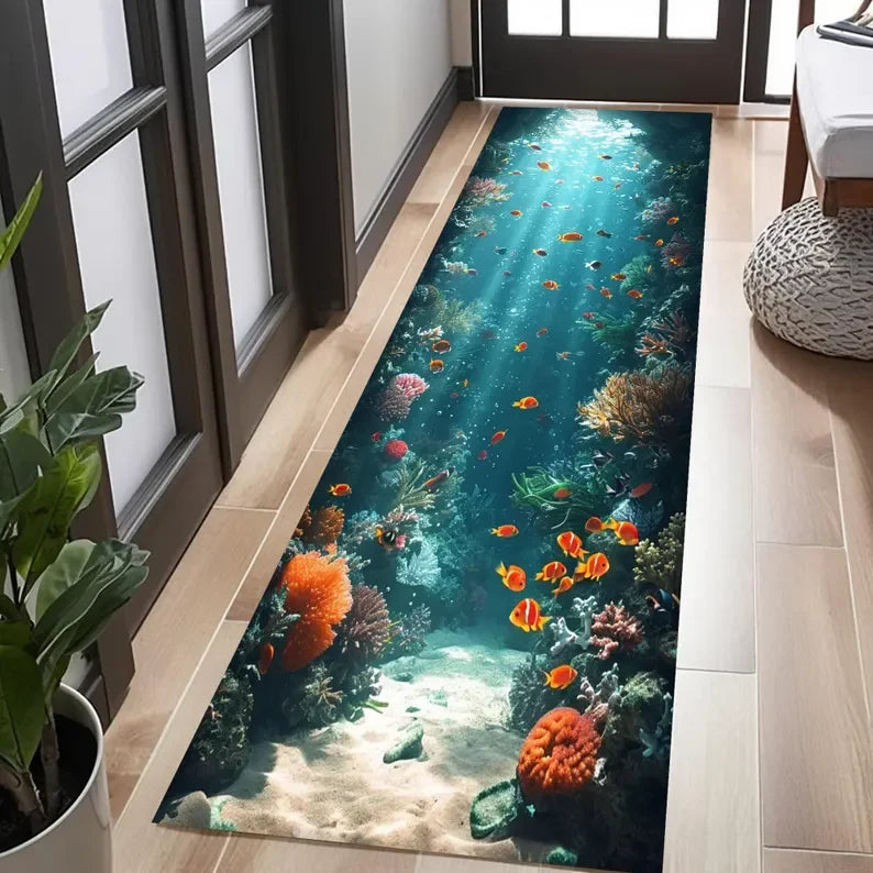 Tapis de sol 3D Cascade Canyon Impression Nature Réaliste Antidérapant pour Salon Chambre Couloir Décoration Maison