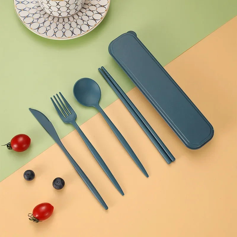 4-Piece Portable Wheat Straw Utensil Set | Eco-Friendly Reusable Cutlery