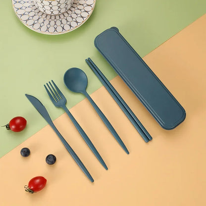 4-Piece Portable Wheat Straw Utensil Set | Eco-Friendly Reusable Cutlery