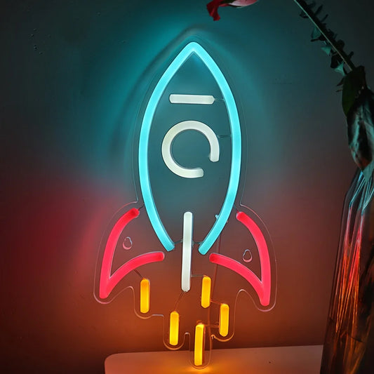 Enseigne néon Rocket LED, Lumière néon LED pour veilleuse, Décoration de salle de fête, Lumière d'ambiance, Lumière décorative murale polyvalente