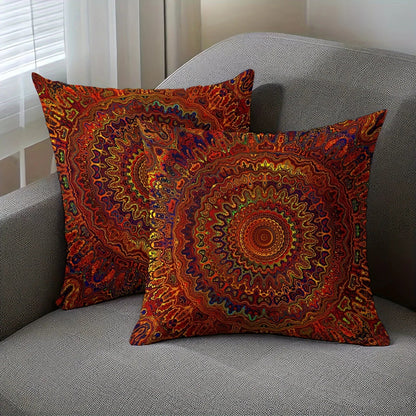 VIKAMA Red Dreamy Golden Mandala Bohemian Style Pillowcase, Modern Style Bedroom And Living Room Home Decoration