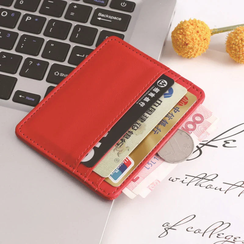 1Pc Pu Leather ID Card Holder | Candy Color Multi Slot Slim Card Case Wallet