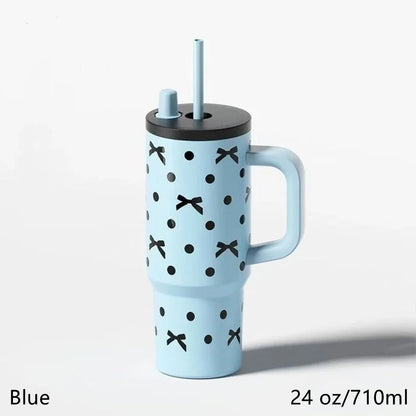24oz Portability Tumbler with Handle Straw Lid Large Volume Stainless Steel Vacuum Insulated Cup Keep Cold Travel Mug