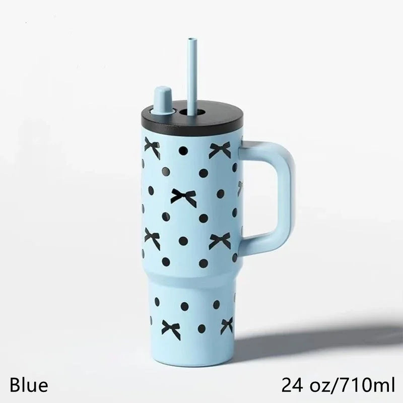 24oz Insulated Travel Mug with Handle and Straw Lid | Stainless Steel Vacuum Cup
