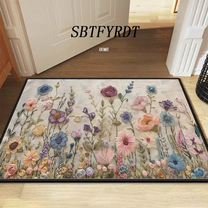 VIKAMA Beau Tapis de Sol Fleur Tapis de Porte Extérieur Tapis de Bienvenue Moelleux Tapis de Salon Doux pour Chambre à Coucher Décoration Douce pour la Maison