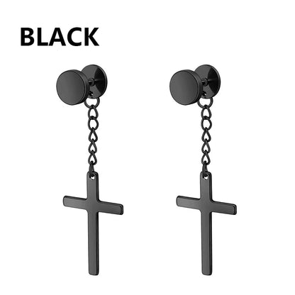 Black Punk Cross Hoop Earrings | Stainless Steel Unisex Jewelry