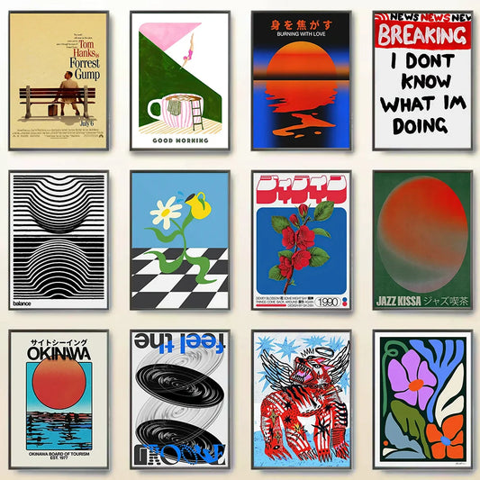 Modern abstract pop art canvas print, retro movie music travel, Nordic aesthetic home decor, wall art poster unframed