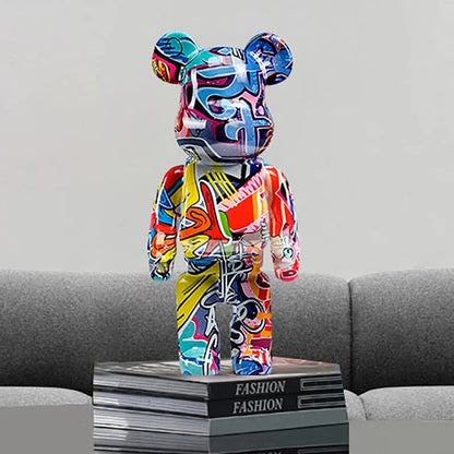 27cm/10 pouces Figurine d'ours Graffiti Décoration d'intérieur Animal Ornement Abstrait Pot de rangement d'argent Sculpture de chambre moderne Décor de table