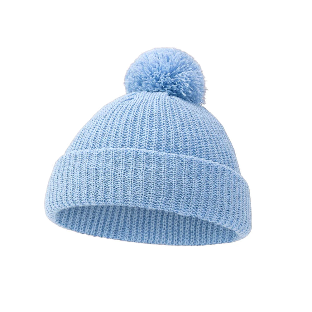 Solid Pom Knitted Baby Beanie | Newborn Infant Winter Hat