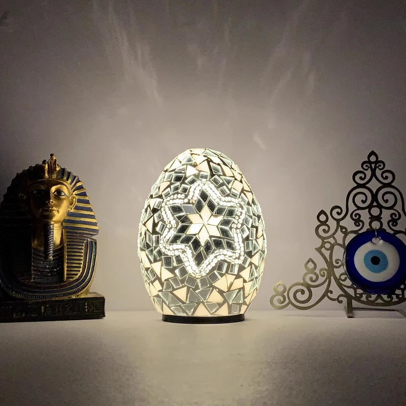 DIY Turkish Mosaic Egg Table Lamp Rechargeable Battery Bedside Desk Night Light