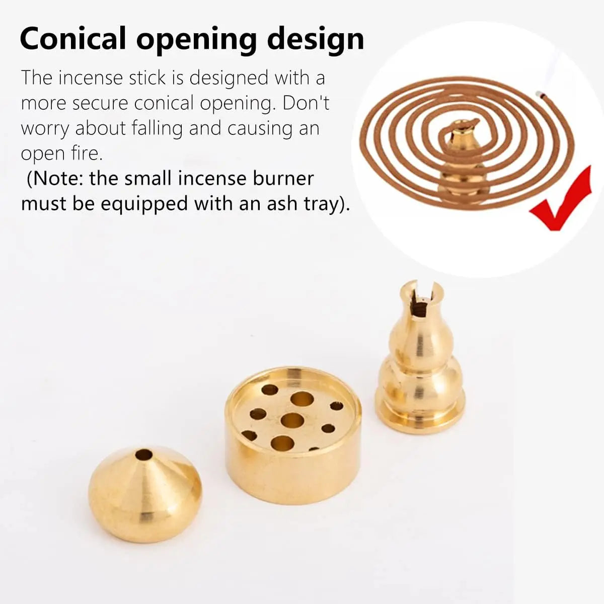 Porte-encens 3 en 1 en laiton, 3 styles, cônes d'encens, bâtonnets d'encens, brûleur d'encens en spirale pour le yoga et la décoration intérieure