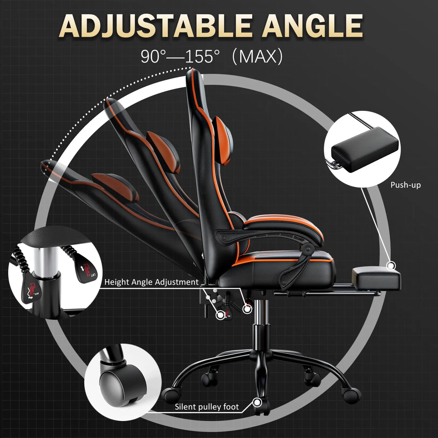 Gaming Chair with Footrest Reclining PU Leather Ergonomic Office Desk Chair