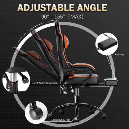 Gaming Chair with Footrest Reclining PU Leather Ergonomic Office Desk Chair