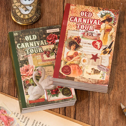 Mr. Paper 30pcs Vintage Sticker Book | Old-Timey Amusement Park Retro Decal Collection for Planners and Journals