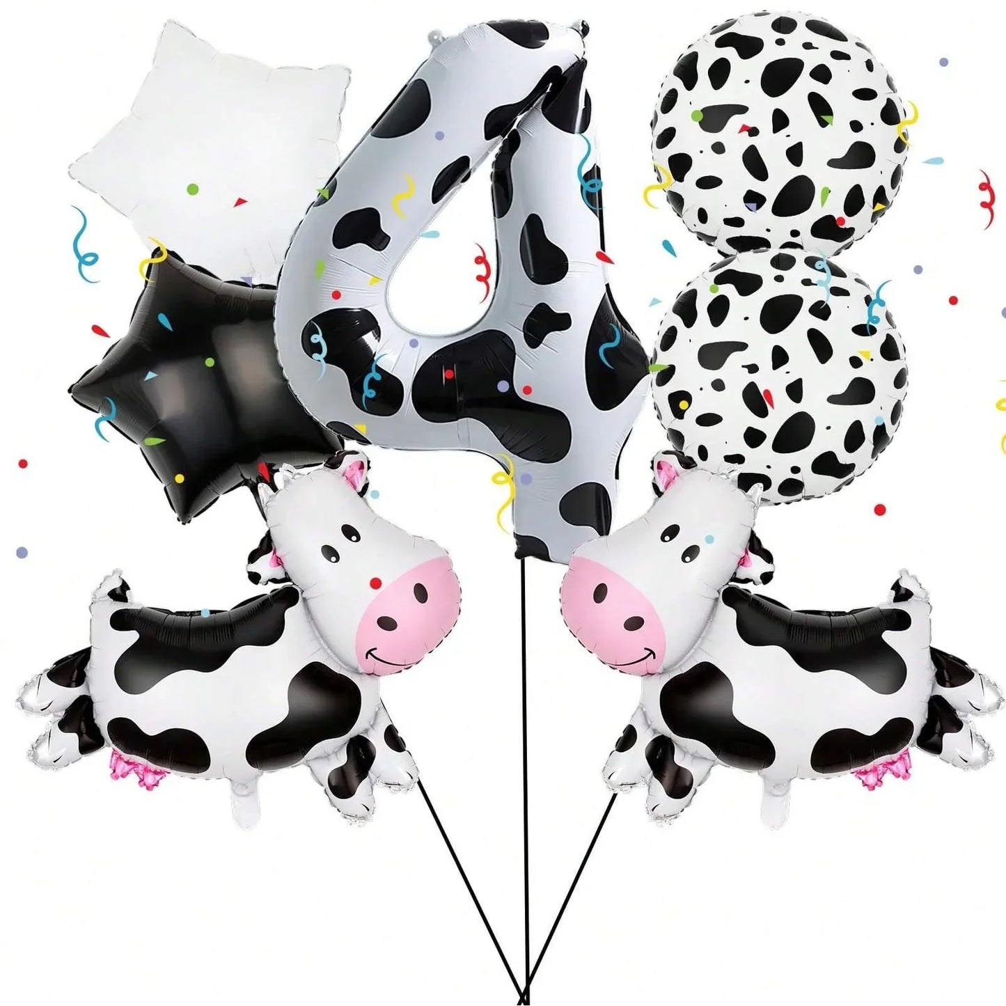 7pcs Cow Print Number Balloon Set | Farm Animal Birthday Party Decoration