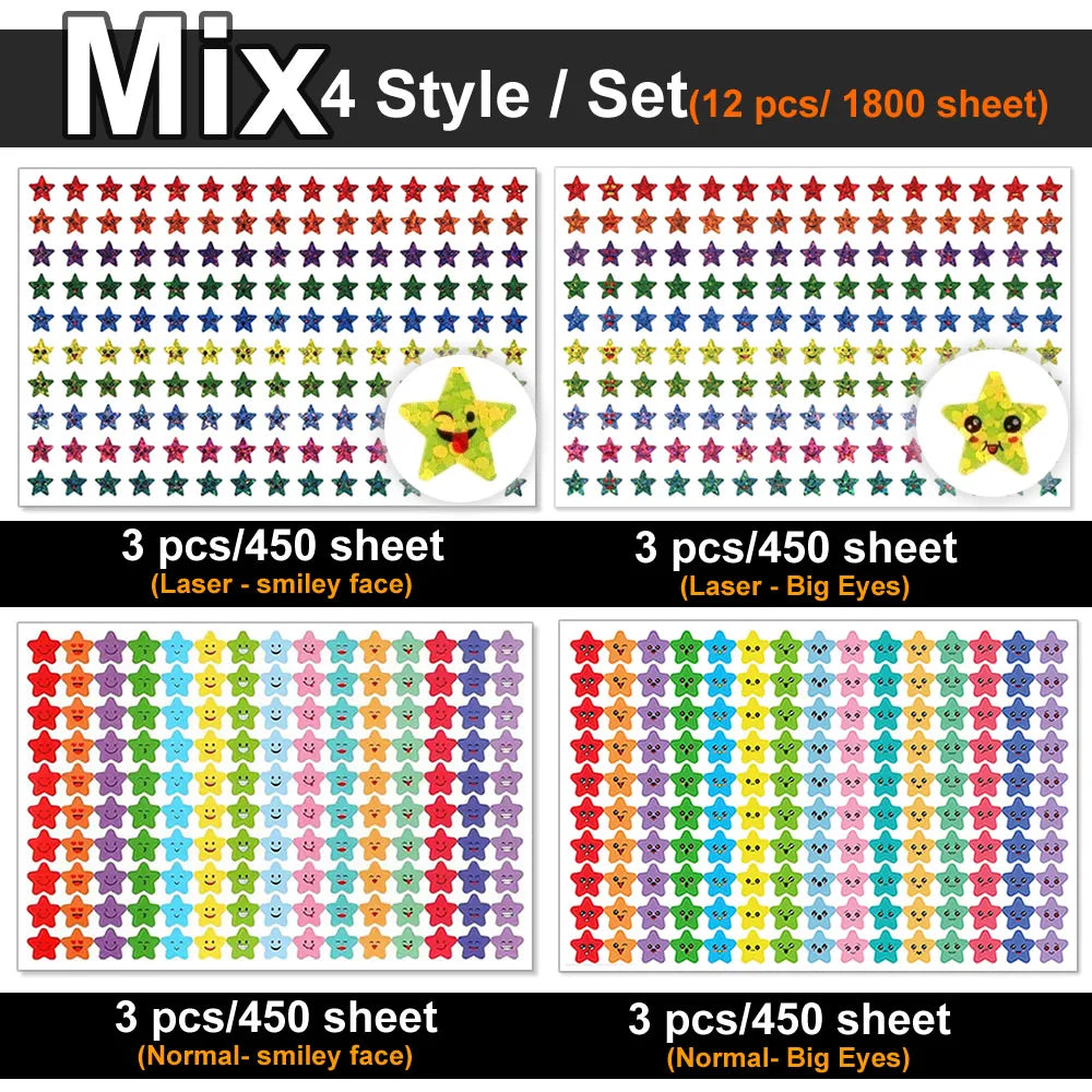 Happy Face Stars Reward Sticker Pack | 450-3000 Sheets for DIY Decor