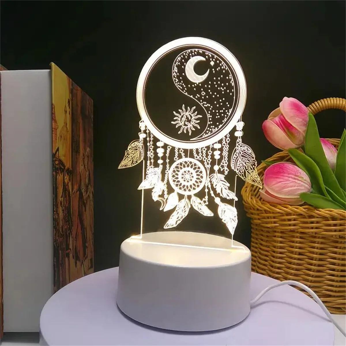 Dream Catcher 3D Night Light Optical Illusion Lamp 7-Color Touch Bedroom Decor