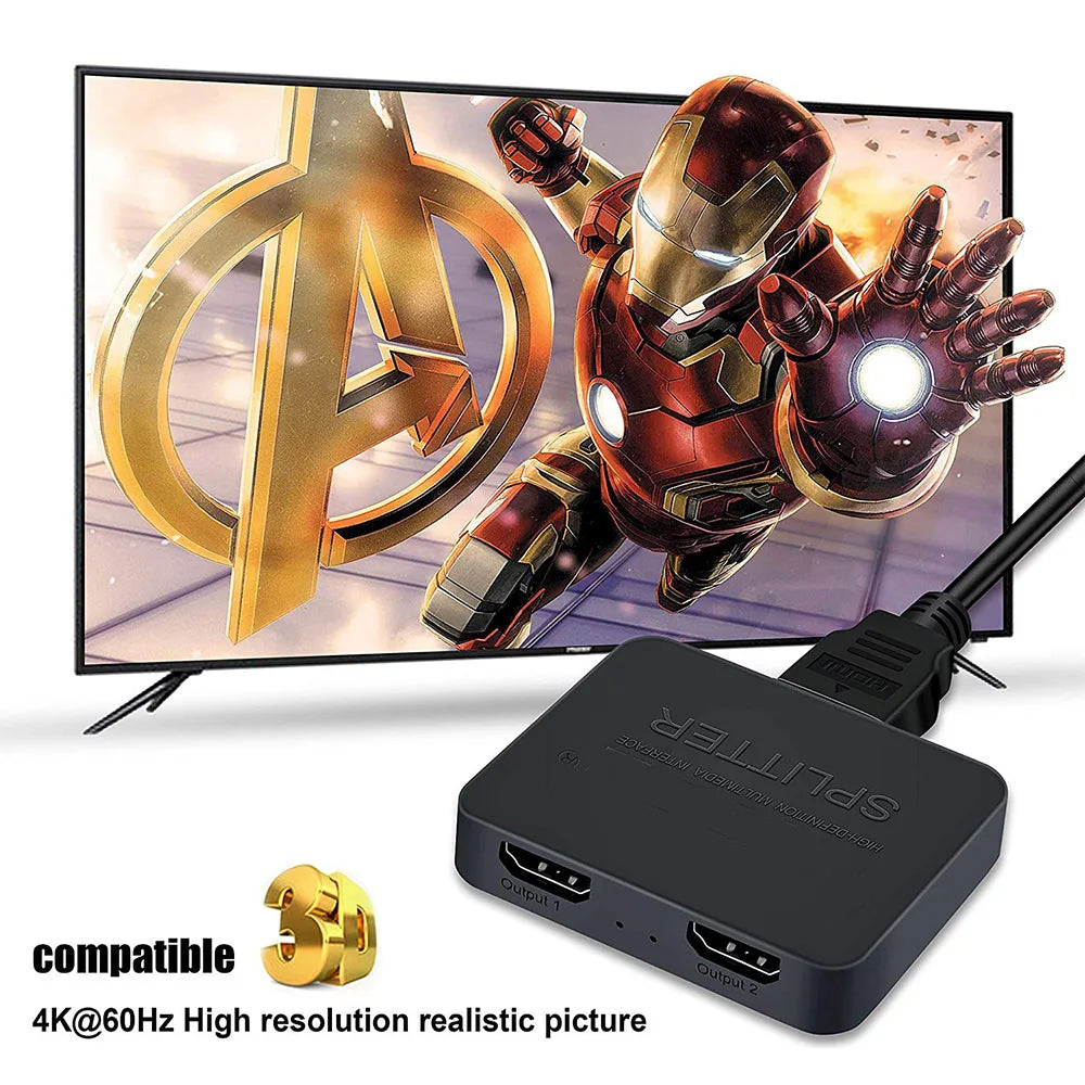 4K HDMI Splitter 1 in 2 Out | Dual Display Video Distributor for TV Projector Monitor
